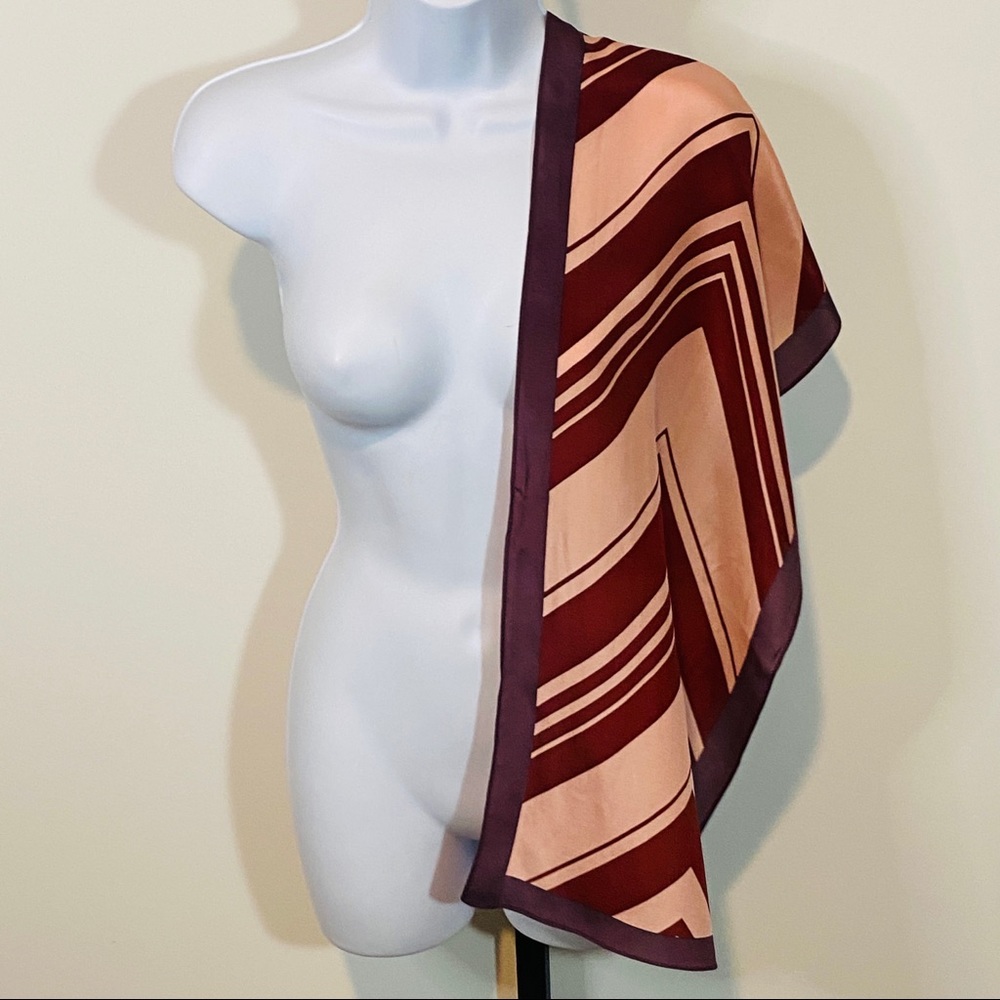 Pink & Burgundy Chevron Pure Silk Versatile Wear Scarf - Picture 4 of 14